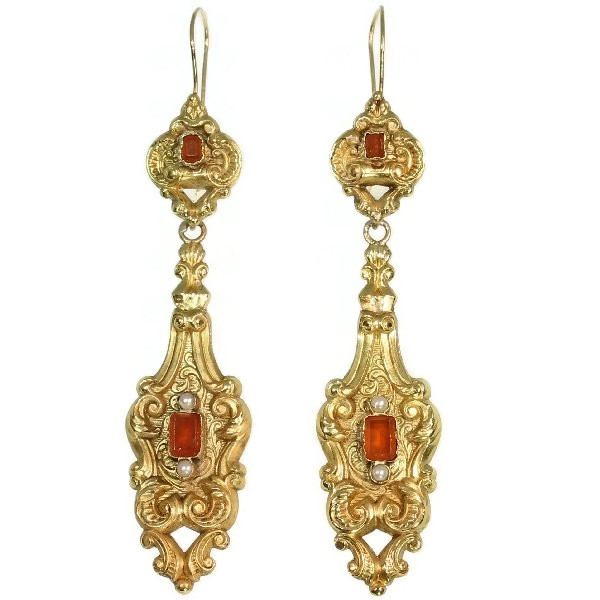 Victorian carnelian pearls dangle earrings French wire
